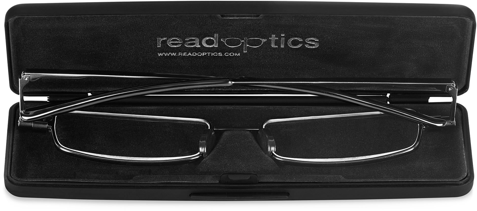 Patented ultra flat folding eye glasses and slim case